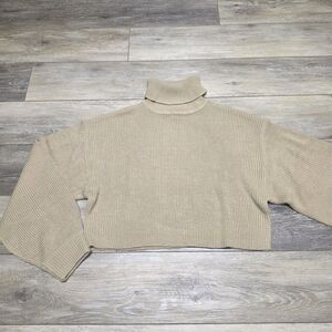 H&M Divided Turtleneck Oversized Cropped Sweater Tan Beige Women's Small Neutral